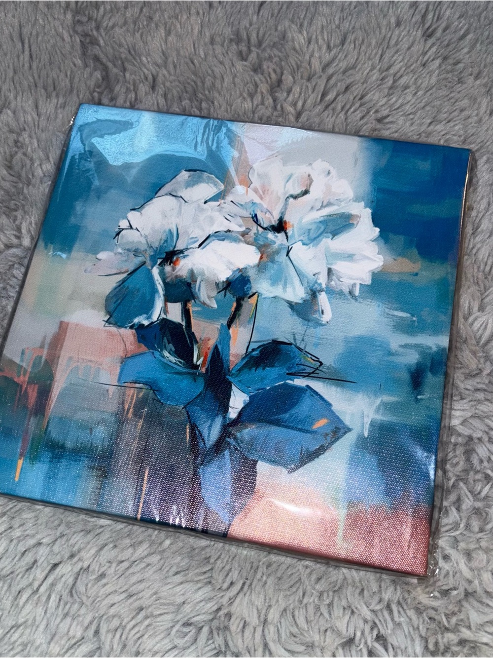 Abstract Blue Floral Canvas Art Print NWT